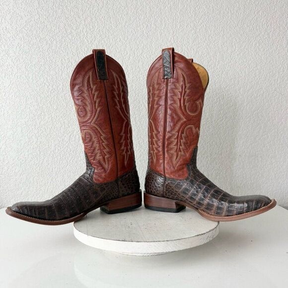 Rod Patrick Mens Cowboy Boots 12.5 AA Brown Caiman Leather Western Square Toe - Picture 8 of 13